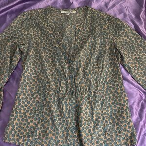 Forever 21 Teal and Beige Polka Dot Blouse